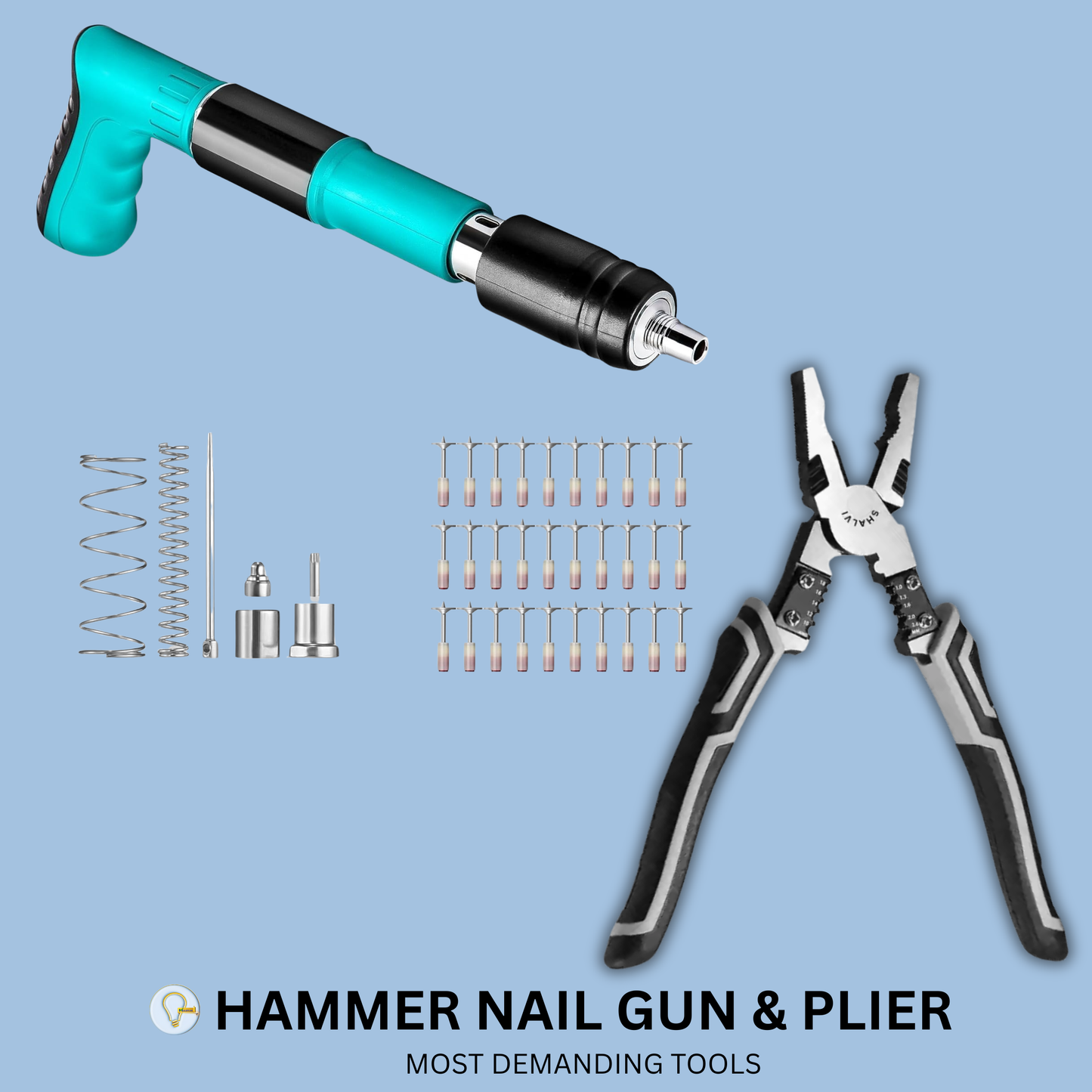 Manual Steel Nail Gun with 20 FREE Nails + Multifunctional Plier