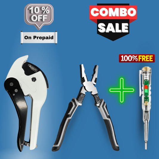 PVC Pipe Cutter + Multifunctional Plier + FREE ACDC Tester | All-in-One Electrician Tool Combo