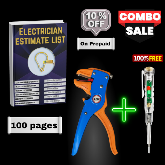 Electric Estimate Book + Wire Stripper + FREE ACDC Tester | Essential Combo for Every Electrician