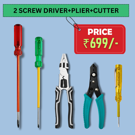 10'' Screwdriver + 8'' screwdriver + multifunctional plier + wire cutter + Neon Tester