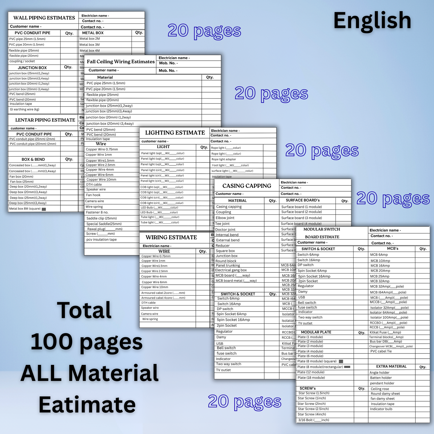 COMBO (2 pcs) Electric Material Estimate Book Hardcopy (210 pages) & Rate Card