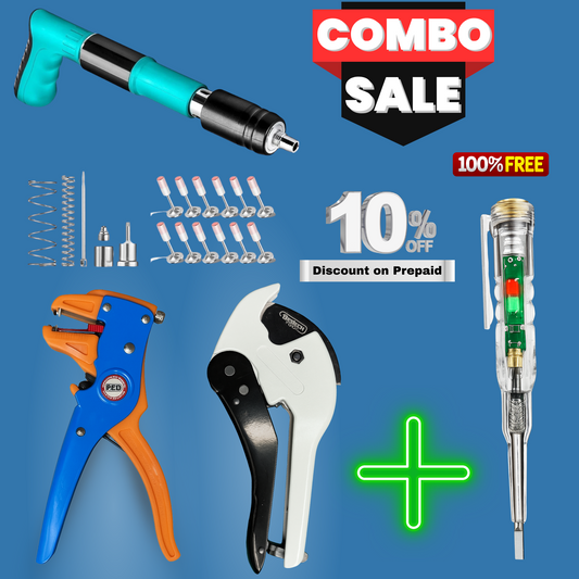 Hammer Nail Gun + Wire Stripper + Pipe Cutter + FREE ACDC Tester | Ultimate Electrician Tool Combo