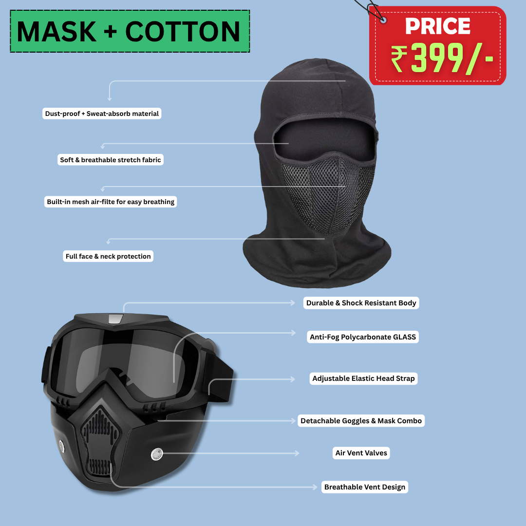 Goggles Glasses Face Mask + Cotton Anti-Dust Protection