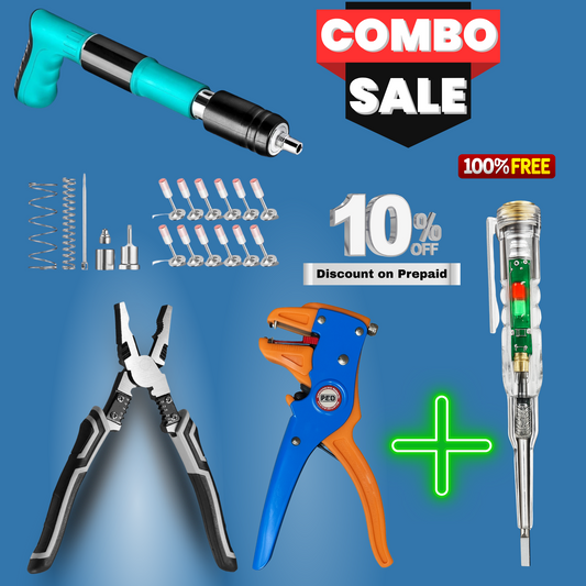 Hammer Nail Gun + Multifunctional Plier + Wire Stripper + FREE ACDC Tester | Heavy-Duty Electrician Combo