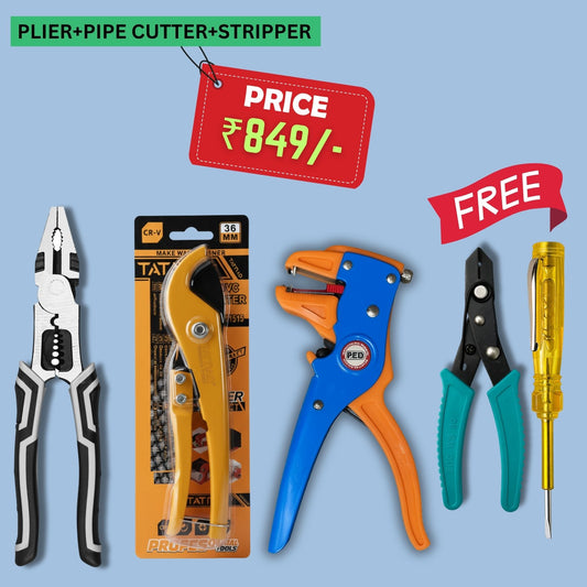 PVC Pipe Cutter (35mm) + Multifunctional Plier + Wire Stripper + Green Cutter + Neon tester