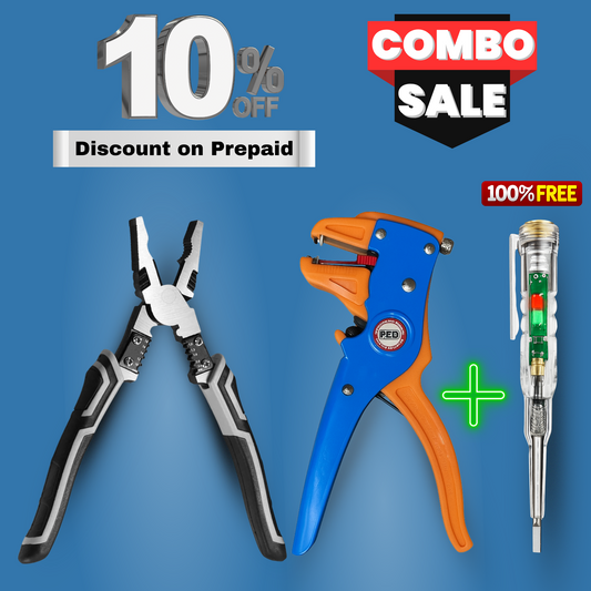 Multifunctional Plier + Wire Stripper + FREE ACDC Tester | 3-in-1 Electrician Tool Combo