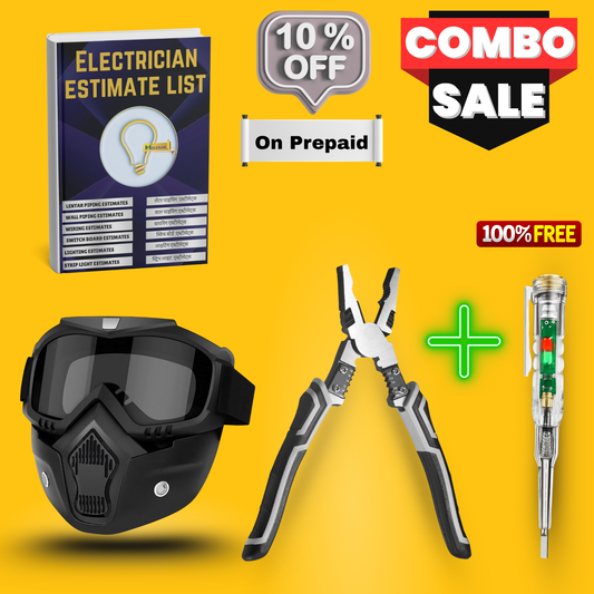 Electric Material Estimate Book Hardcopy (100 PAGES) + Goggle Face Mask + Multifunctional Plier + ACDC Tester